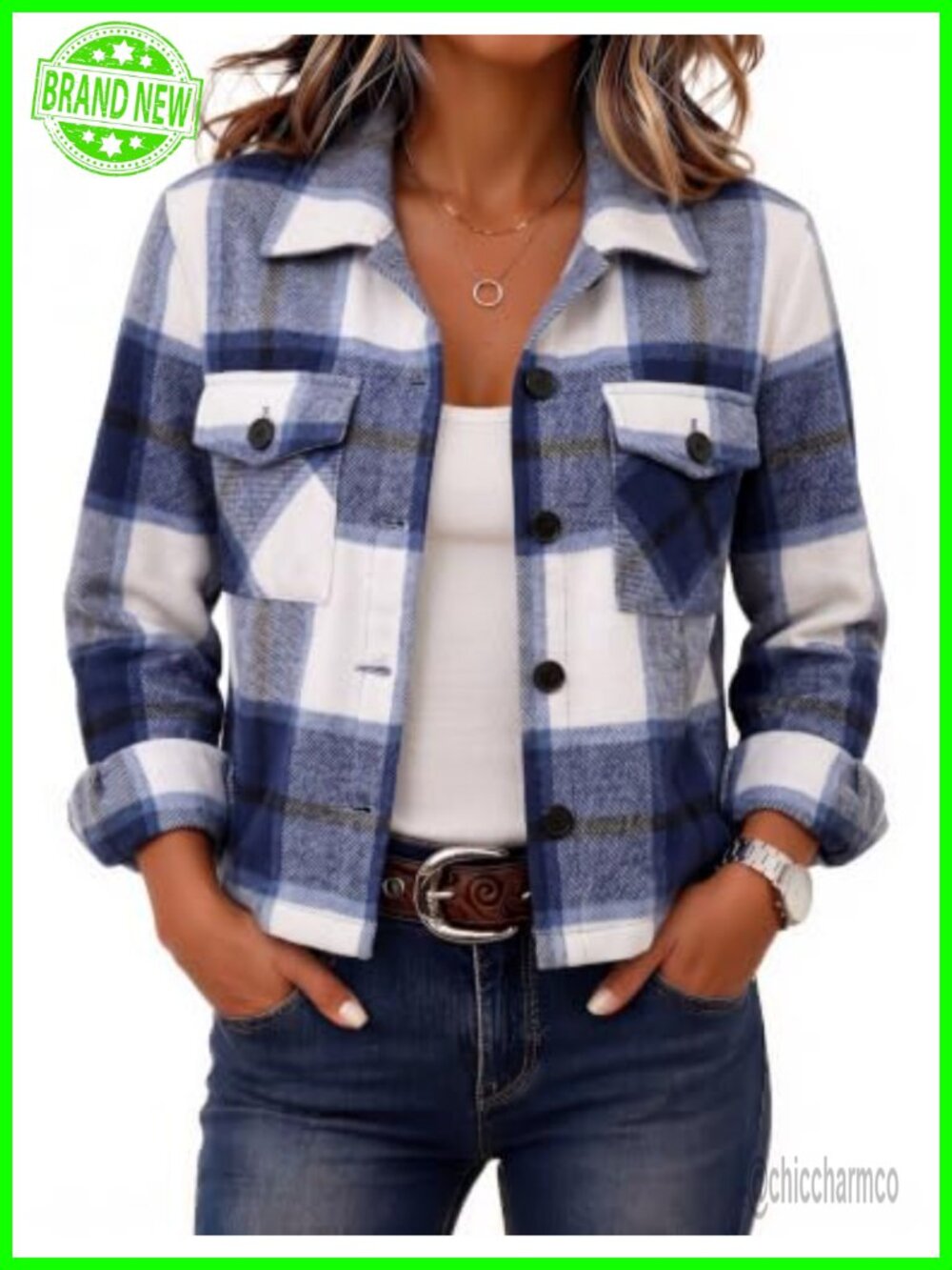 Cropped Plaid Flannel Shacket Button Front Casual Jacket